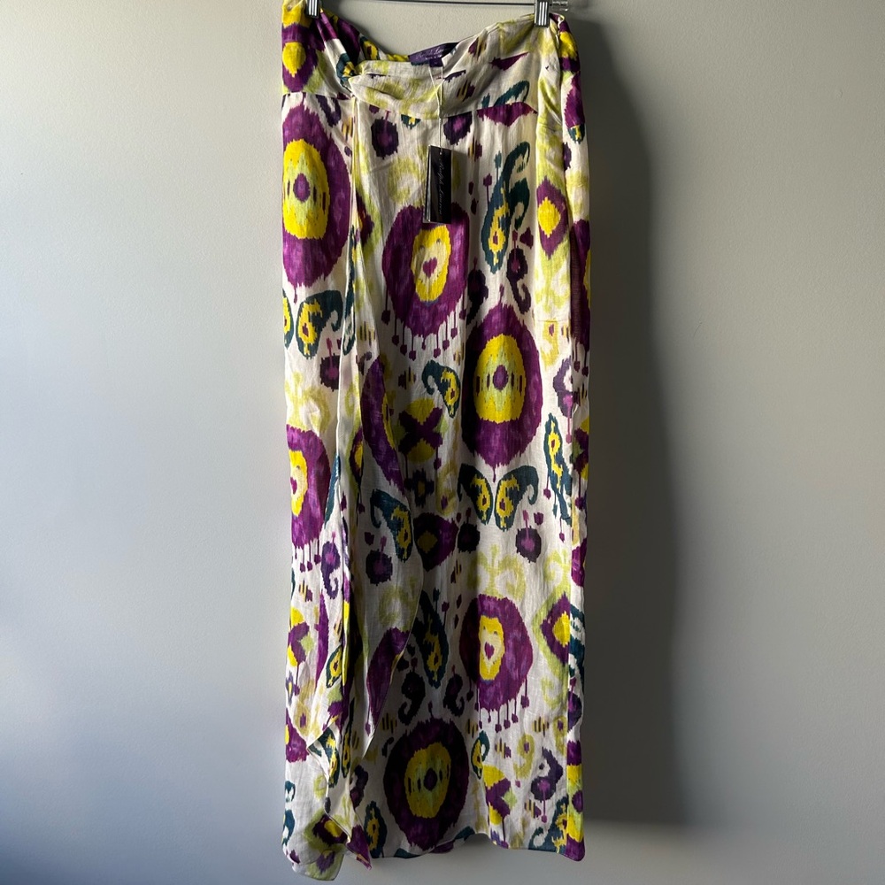 Ralph Lauren Purple Label purple and yellow printed linen blend skirt